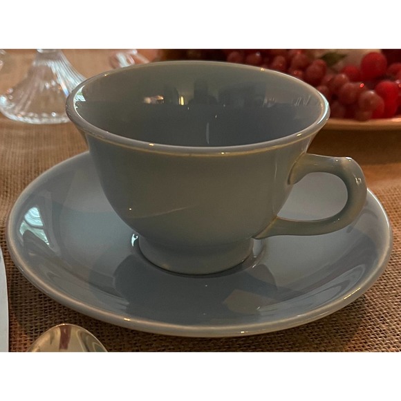 Lu-Ray Pastels TS & T Blue Cup and Saucer Set Retro Farmhouse Kitchen Dinnerware - Picture 2 of 6